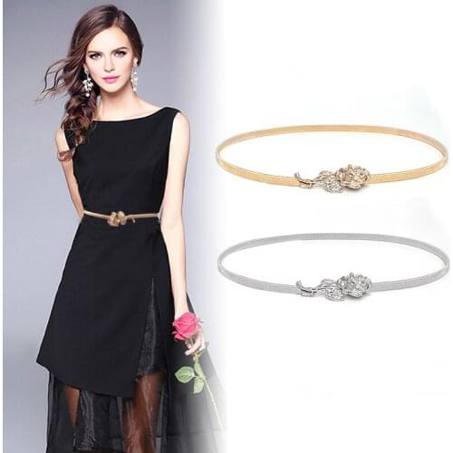 New Silver Gold Rose Metal Belt Lady Waist Belt Dress Suits Elastic Thin Slim Women Belts Waistband Wholesale cinturones para