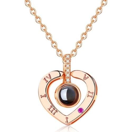 New Romantic Love Memory Letter Necklace Rose Gold 100 languages I love you Projection Pendant Necklace Dropshipping