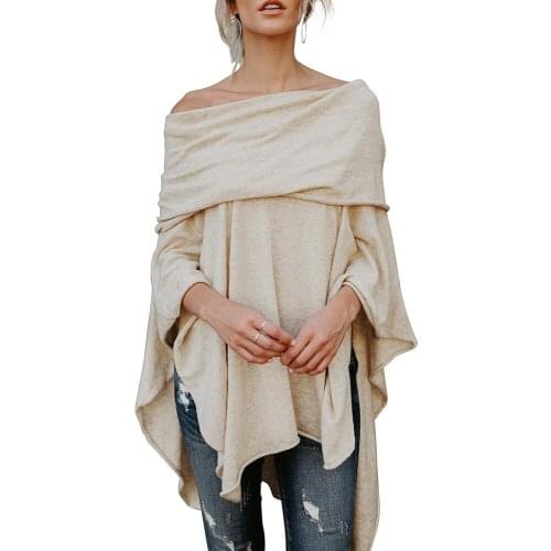 Autumn Women Fashion Solid Off Shoulder Slash Neck Batwing Sleeve Shirt Ladies Casual Loose Irregular Tops Streetwear