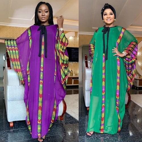 African Design Beading Dashiki Dress Bat Sleeve Hoodies Chiffon Muslim Bazin Maxi Robe Gowns Broder Riche Sexy Loose Traditional