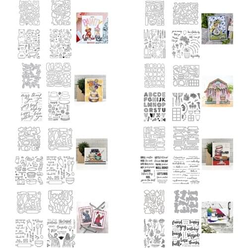 QWELL Metal Cutting Dies with Clear Stamps Stencil Art Cook Best Wishes Words Happy Easy Life Theme DIY Craft Scrapbooking