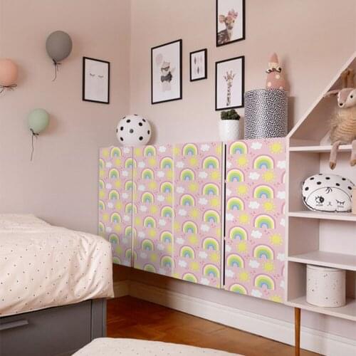 Pink Rainbow Cartoon Furniture Decal Wallpaper Living Room Adhesive Wall Paper Waterproof Wall Sticker for Children Room