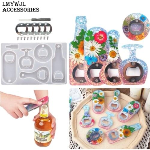 DIY Crystal Epoxy Beer Wrench Bottle Opener Silicone Mold 5 Kind of Bottle Opener Styles Dried Flower Epoxy Mirror Silicone Mold