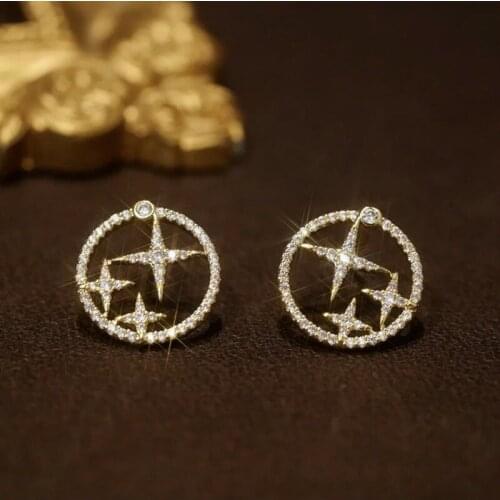 Korean Fashion Exquisite Zircon Inlaid Circle Stud Earrings for Women Vintage French Style Geometric Earrings Jewelry