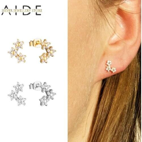 AIDE Luxurious Zircon Star Stud Earrings For Women Geometric Flower Piercing 925 Sterling Silver Earings Fine Jewelry brincos