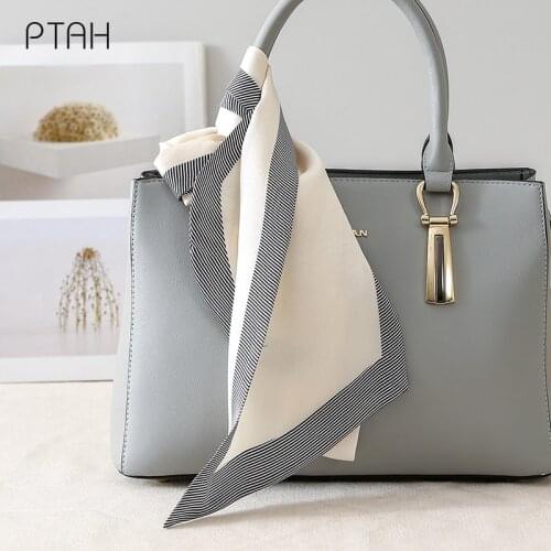 [PTAH] Autumn New Women Small Scarf 100% Mulberry Silk Long Scarf Small Square Scarf Female Wild Decorative Neckerchief 85*15cm