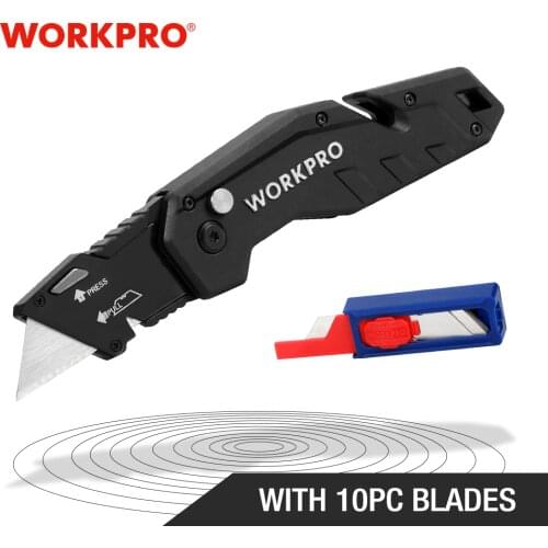 WORKPRO Folding Utility Knife Quick Change Blade Folding Knife Outdoor Camping Tool 10PC blade included