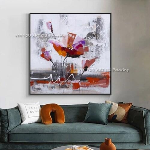 Modern Abstract Flower Hand-painted Oil Painting White Gold Foil Canvas Wall Art Handmade Oil Painting for Livingroom home Decor