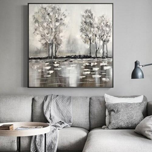Modern Abstract Posters and Prints Hand Painted The Trees by the River Pictures Wall Art Decoration For Living Room Frameless