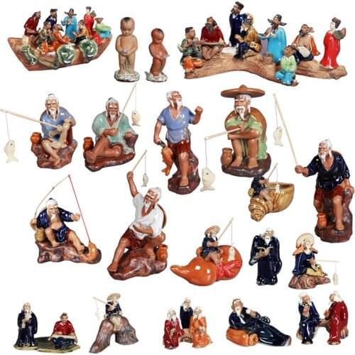 Home Decoration Crafts Figurines Miniatures Ceramics Vintage Chinese Fisherman Rockery Accessories Aquarium Fishbowl Decorate