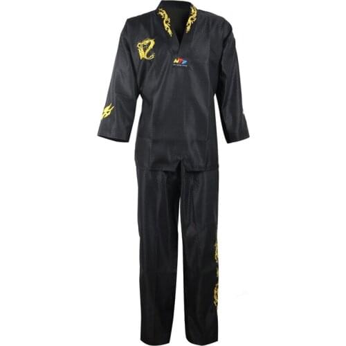 Wholesale black Tae kwon do uniforms suits TKD taekwondo clothing set wtf unisex adult child embroidery taekwondo Karate clothes