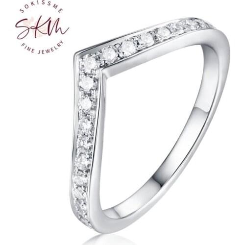 SKM Unique Curved wedding band Diamond ring 14K White Gold Half Eternity Band Stacking Bridal Ring Set Pave Promise Rings