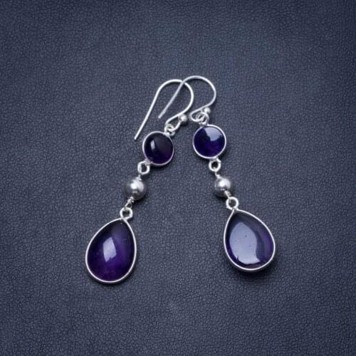 Natural Amethyst Handmade Unique 925 Sterling Silver Earrings 2" Y0375