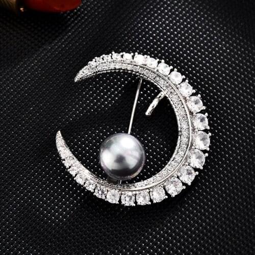 Unisex Star Moon Brooch Zircon Moon Exquisite Brooches for Women Womens Clothing Pin Accessories