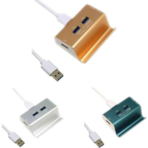 Super Speed USB 3.0 Card Reader 3-Port USB 3.0 Hub With Phone Holder Aluminum USB-C/TYPE-C 3.0 Combo SD/TF/MicroSD Card Reader