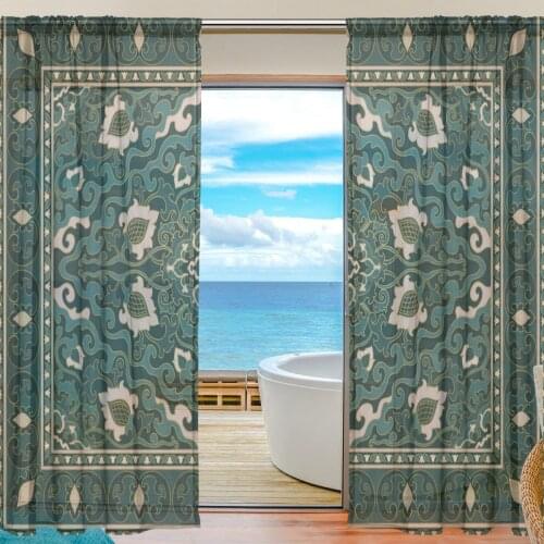 Oriental Abstract Art Design Window Sheer Curtains Fabric Half Blackout Tulle Curtains Polyester Drapes For Living Room Bedroom