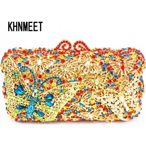 Colorful Butterfly Clutch Bag Luxury Diamond Crystal Evening Party Purse Pochette Female Banquet Mini Box Feast Handbags SC545