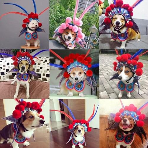Pet Funny Costume Dog Cat Cap Hat Cloth Chinese Peking Opera Headgear Christmas Pet Photo Stage Prop Transformed Dress