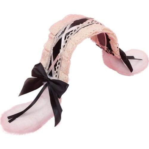 Bunny Rabbit Ear Hair Band Ear Clip Bow Plush Drop Ear Lolita Lovely Maid Lace Cosplay Costume Ball Party Headdress Props