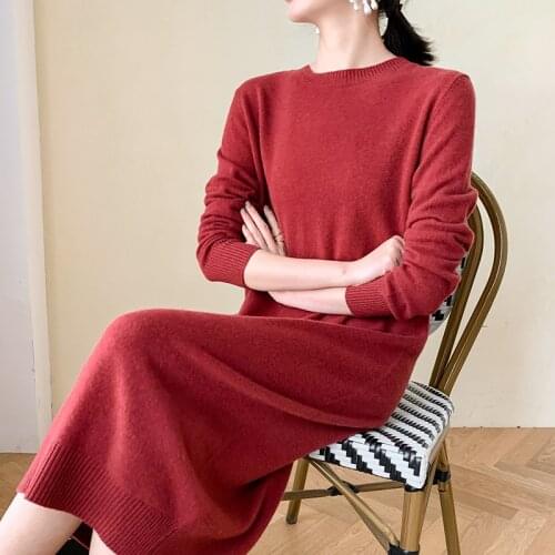 Adishree 2021 women winter Cashmere sweaters and autumn women knitted Pullovers High Quality Long Dresses Female O-neck