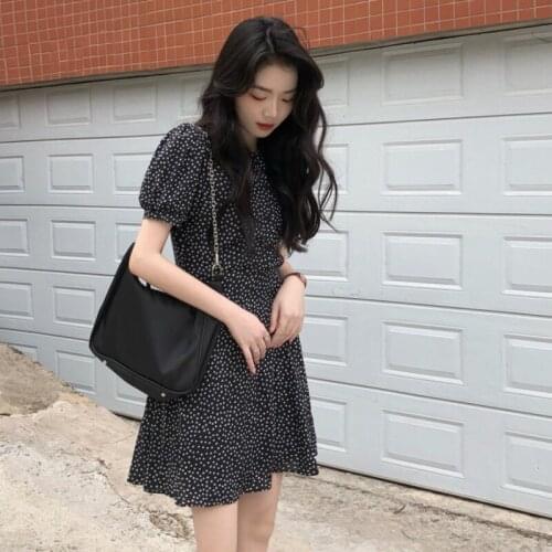 Womens Summer Sexy Fashion Bubble Sleeve Lace High Skirt Retro Korean Elegant Floral Pieces Y2k Dress Black Flowers At Waist