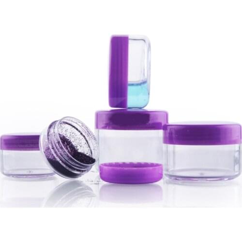 100Pcs Plastic Jars Cosmetic Sample Containers Clear Pot Purple Cap Cream Jar Empty Small Makeup Glitters Box 3g 5g 10g 15g 20g