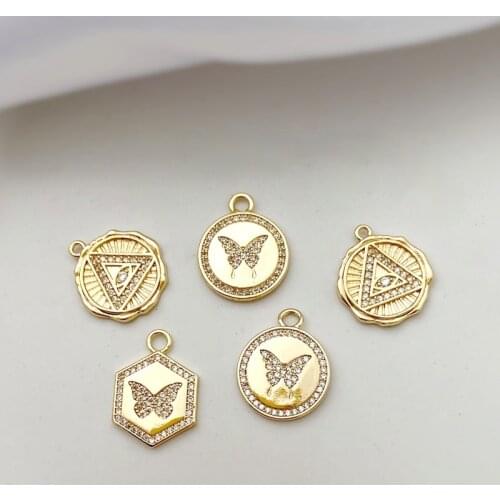 18K gold-wrapped butterfly round card hexagon card devils eye totem DIY earrings necklace jewelry material