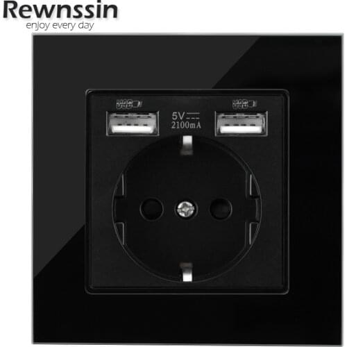 Wall Power Socket Triple USB Plug EU Standard Singel Double Triple Quadruple Electricity Outlet Black Crystal Glass Panel