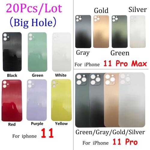 20Pcs/Lot,Big Hole For Iphone 11 Pro Max Replacement Glass Battery Back Cover Case