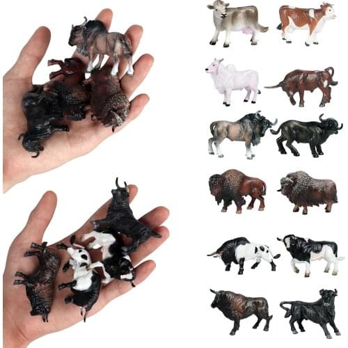 4pcs Cattle Figurine Simulated Bull Realistic Animals Cow Educational Toy A