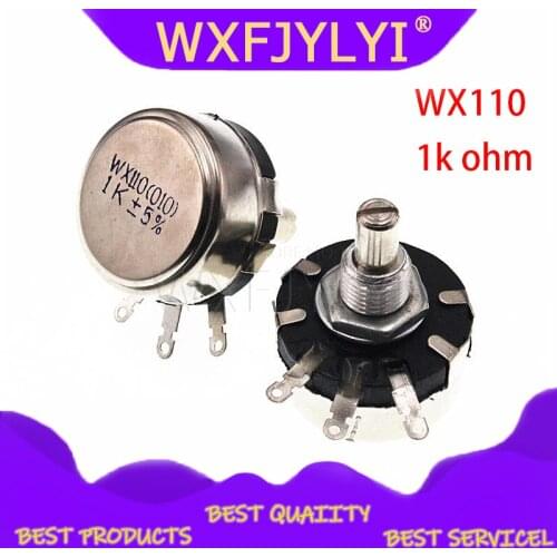 5pcs WX110 (010) 6mm Round 1k ohm Metal Shaft Single Turn Wire resistor Wound Potentiometer