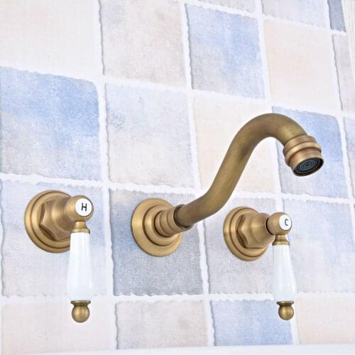 Antique Brass Widespread Wall-Mounted Tub 3 Holes Dual Ceramic Handles Kitchen Bathroom Tub Sink Basin Faucet Mixer Tap asf529