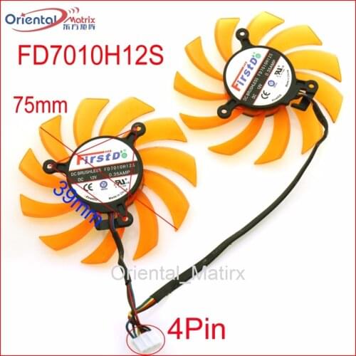 Free Shipping 2pcs/lot FD7010H12S 75mm 12V 0.35A 4Pin For ZOTAC GTX660Ti GTX650Ti Graphics Card Cooling Fan