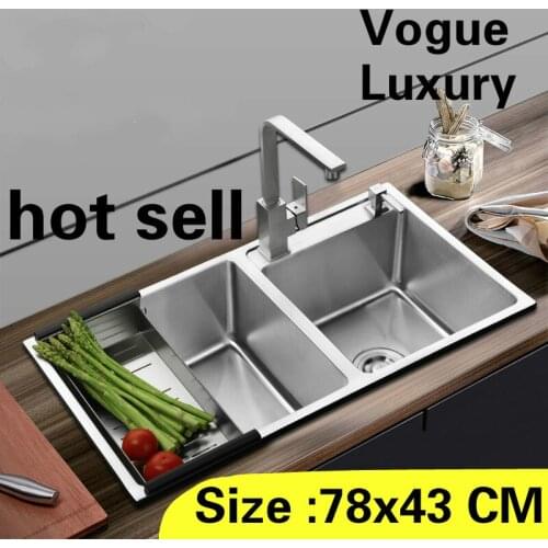 Free shipping Apartment wash vegetables kitchen manual sink double groove durable 304 stainless steel vogue hot sell 78x43 CM