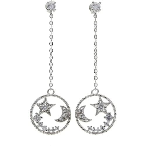 Shiny cz paved Moon Women Dangle Earrings Asymmetric Star And Moon Earrings For Women Drops Earrings Bohemian Earrings