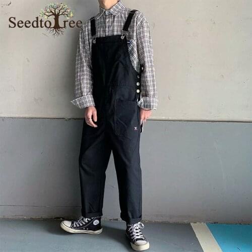 Mens Overalls Loose Straight Leg Gusset Casual Pants Korean Fashion Cargo Pants
