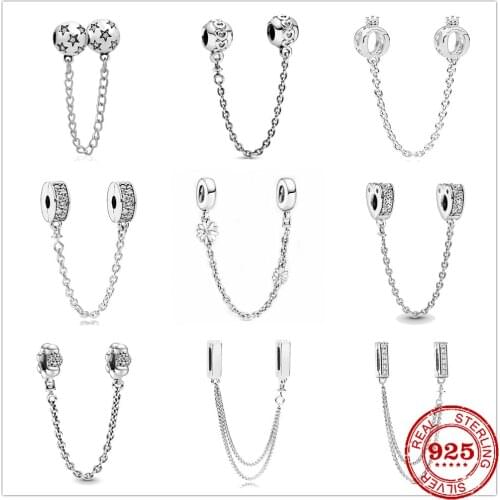 925 sterling silver shiny love tree safety chain bead fit pandora charms silver 925 original bracelet DIY jewelry for women