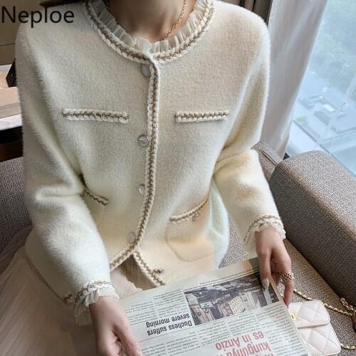 Neploe Elegant Knitted Sweater Imitation Mink Velvet Coat Female 2021 Autumn Winter Temperament Loose Long Sleeve Cardigan Tops