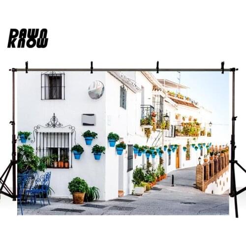 DAWNKNOW Street View Photography Background White Building Photographic Backdrops Wedding Photo Studio Children Photocall lv1863