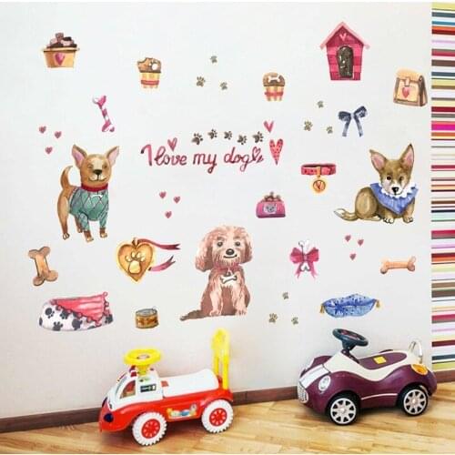 Creative Childrens Color Dog Wall Stickers Bedroom Living Room Decoration Cartoon Mural Kids Room Wardrobe Decals