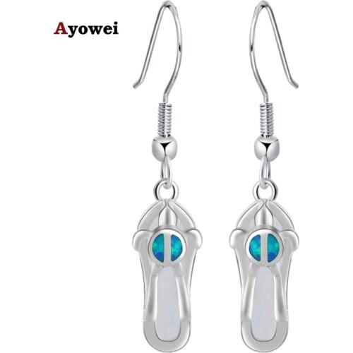 Creative Design popular style Cute Shoes Green Fire Opal Silver Stamped Dangle Earrings Fashion Jewelry Opal Jewelry OE220A