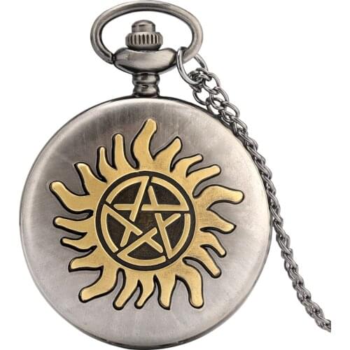Retro Five-pointed Star Sun Flower Quartz Pocket Watches Necklace Pendant Womens Sweater Chain Mens Gifts Pocket Fob Watches