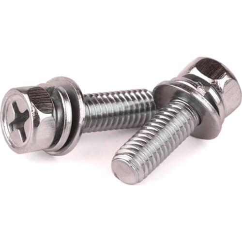 M3-M10 Combined Hex Head Screw , 304 Stainless Steel Cross Recessed Hexagon Bolt With Washers ,A022