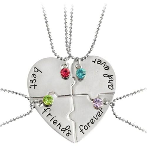 4pcs/set "best Friend Forever And Ever" BFF Friend Necklace Set 4 Pieces Heart Shape Puzzle Hand Stamped Bead Friendship Jewelry