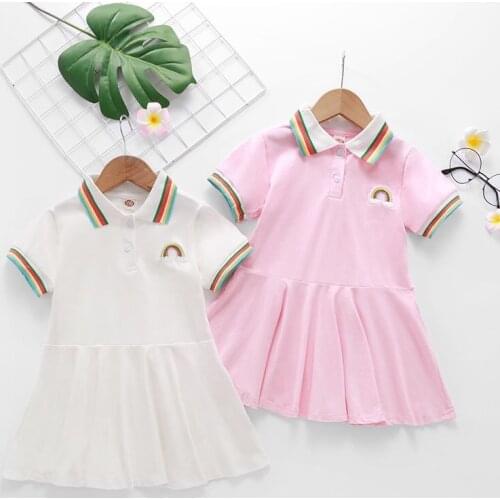 New Summer Girls Dress Rainbow Embroidery Short Sleeve Kids Dresses for Girls Casual Sport Kids Clothes Toddler Girl Dress 0-6Y