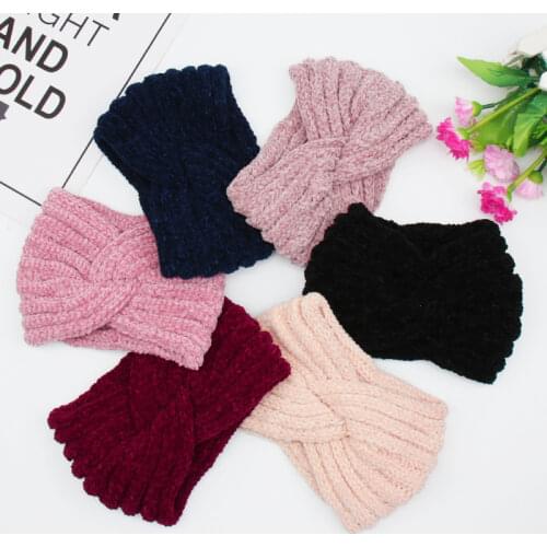 Xugar Chenille Knitted Velvet Padded Headband Winter Turban Hair Band Warm Ears For Head Hairband Women Hair Accessories