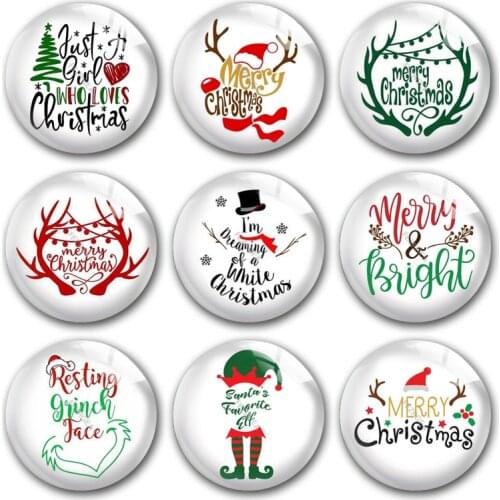 Handmade Merry Christmas Tree X-Mas deer gnome Round photo glass cabochons demo flat back DIY jewlery Making findings accessory