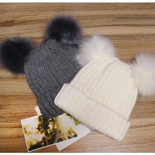 Hats 5 pieces/lot New Double fur ball cap winter warm hat for women girl hat knitted cap Crochet Hat female cap
