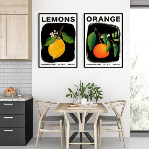 Nordic Fruit Poster and Print Lemon Pear Mango Apple Wall Art Decorative Picture Canvas Painting Modern Kitchen Fruit Shop Decor