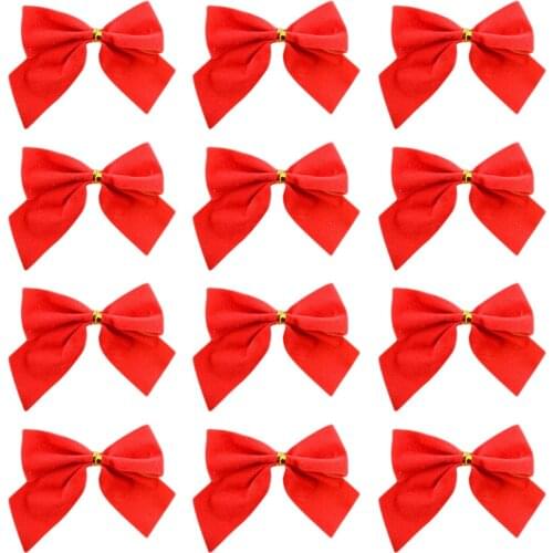 Christmas Tree Decoration Small Bow Pendant Flocking Bows Ornament Hanging House Indoor Outdoor Decorate Red Linen Bowknot